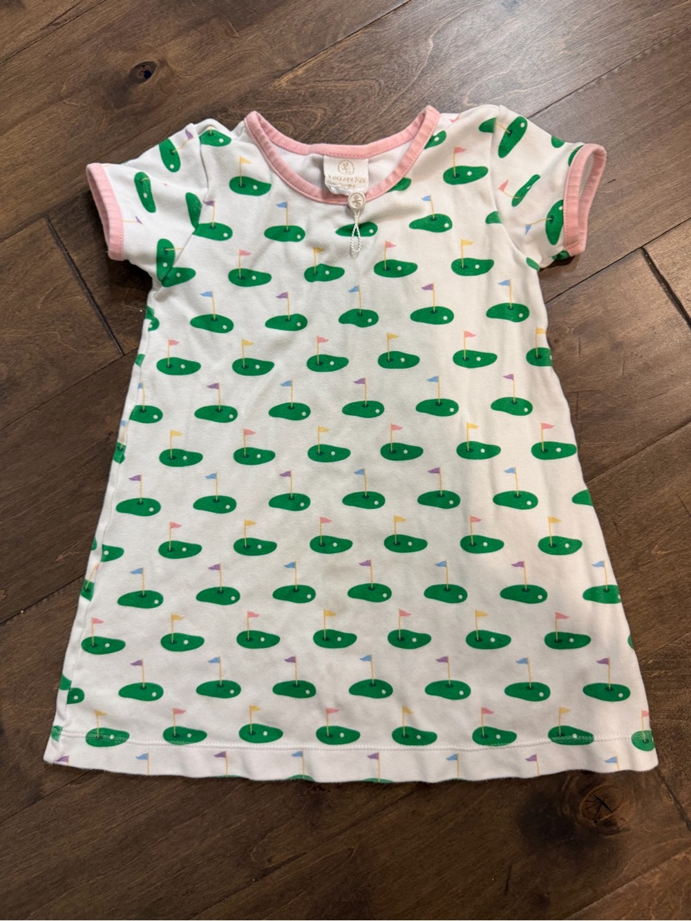 Girls' Golf Print Casual Dress with Pink Trim
